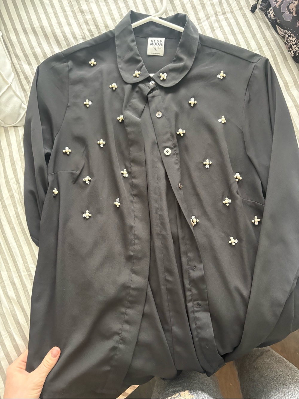 Vero Moda Black Pearl Cluster Button-Up Shirt